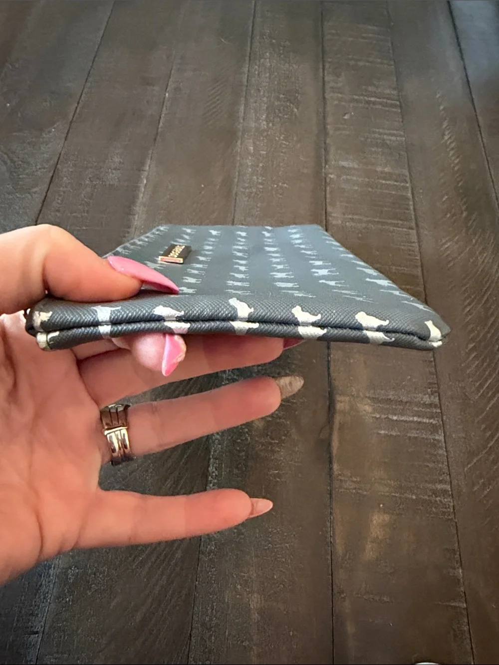 Gray Dog-Print Zip Pouch